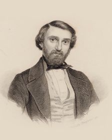 Portrait of the Composer Giuseppe Verdi (1813-1901), c. 1850. Creator: Hüssener, Auguste (1789-1877)