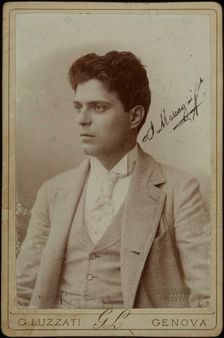 Portrait of the Composer Pietro Mascagni (1863-1945), c. 1890. Creator: Photo studio Luzzati, Genova
