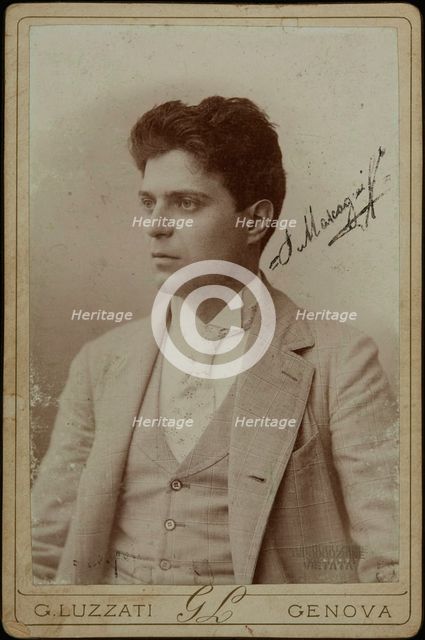 Portrait of the Composer Pietro Mascagni (1863-1945), c. 1890. Creator: Photo studio Luzzati, Genova  .
