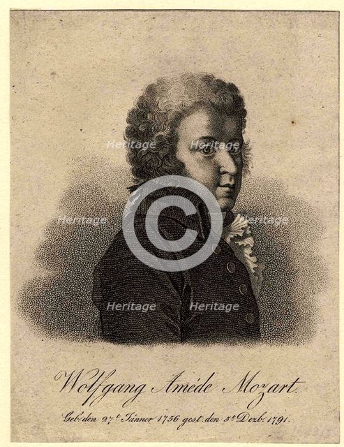 Portrait of the composer Wolfgang Amadeus Mozart (1756-1791), after 1824. Artist: Tardieu, Pierre Alexandre (1756-1844)