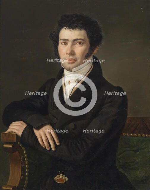 Portrait of the conductor and composer Gaspare Spontini (1774-1851), 1828. Creator: Hall, Andreas (c. 1800-1874).