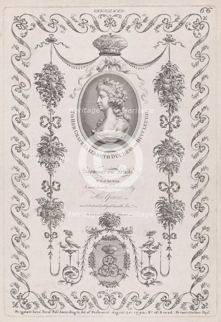 Portrait of the Duchess of Buccleugh and Ornament, nos. CCCCXXXII, 433, 435 ("D..., August 30, 1792. Creator: Michelangelo Pergolesi.