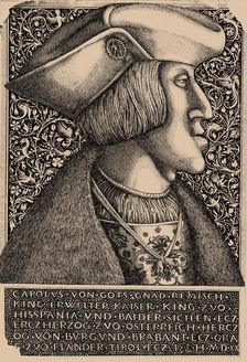 Portrait of the Emperor Charles V (1500-1558), 1520. Creator: Hopfer, Daniel, the Elder (1470-1536)