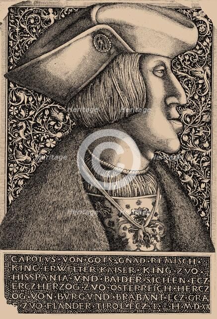 Portrait of the Emperor Charles V (1500-1558), 1520. Creator: Hopfer, Daniel, the Elder (1470-1536).