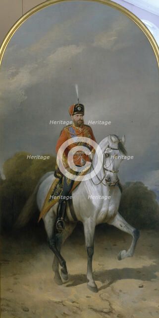 Portrait of the Emperor Alexander III (1845-1894) in the Uniform of the Hussar regiment of the Leib Guard, 1881. Artist: Sverchkov, Nikolai Yegorovich (1817-1898)