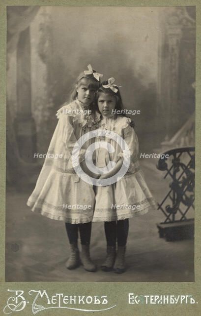 Portrait of the girls Nina and Zhenya, 1900. Creator: V. A. Metenkov.