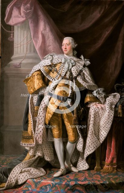 Portrait of the King George III of the United Kingdom (1738-1820) in his Coronation Robes, ca 1770. Artist: Ramsay (1713-1784)