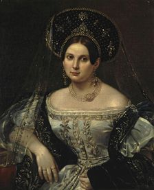 Portrait of the Lady-in-Waiting Anna Okulova (?), 1837. Creator: Pimen Orlov