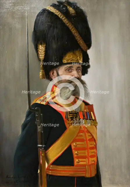 Portrait of the Palace Grenadier Company's Private Maksim Kulakov , 1915. Creator: Vladimir Poyarkov.