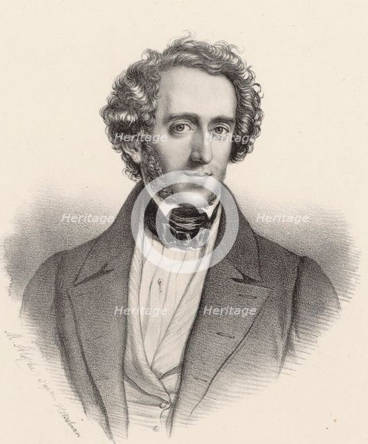 Portrait of the pianist and composer Felix Mendelssohn Bartholdy (1809-1847). Creator: Alophe, Marie-Alexandre Menut (1812-1883).