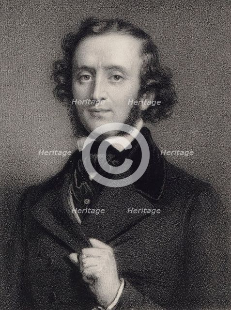 Portrait of the pianist and composer Felix Mendelssohn Bartholdy (1809-1847). Creator: Lemoine, Auguste (1822-1869).