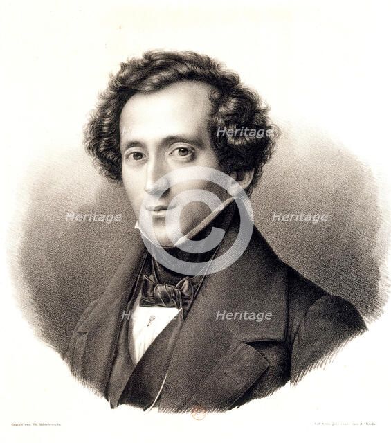 Portrait of the pianist and composer Felix Mendelssohn Bartholdy (1809-1847), c 1840. Creator: Dircks, Auguste (1806-1871).