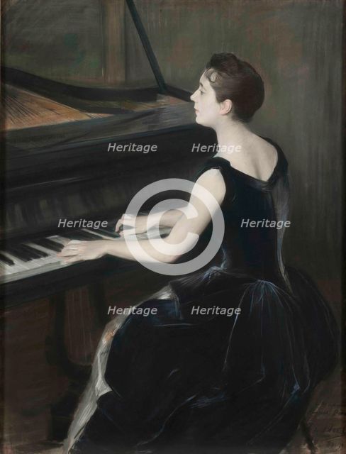 Portrait of the pianist Léontine Bordes-Pène (1858-1924), 1889-1890. Creator: Blanche, Jacques-Émile (1861-1942).