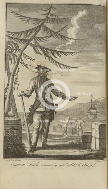 Portrait of the Pirate Edward Teach, known as Blackbeard, 1736. Creator: Basire, James (1730-1802).