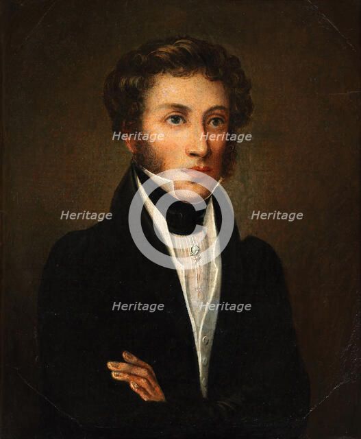 Portrait of the poet Alexander Sergeyevich Pushkin (1799-1837), c1845. Creator: Anonymous.