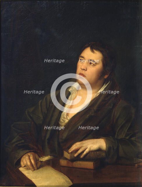 Portrait of the Poet Ivan A. Krylov (1769-1844), 1812. Artist: Volkov, Roman Maximovich (1776-1831)