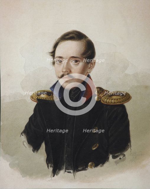 Portrait of the poet Mikhail Lermontov (1814-1841), 1839. Artist: Klünder, Alexander Ivanovich (1802-1875)