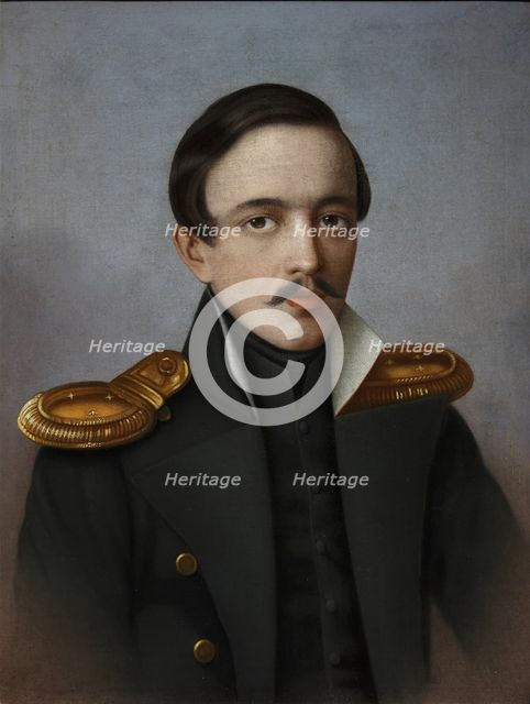 Portrait of the poet Mikhail Lermontov (1814-1841), 1887. Artist: Krylov, G.F. (active 1880s)