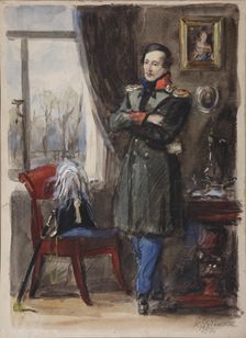 Portrait of the poet Mikhail Lermontov (1814-1841), 1940. Artist: Rudakov, Konstantin Ivanovich (1891-1949)