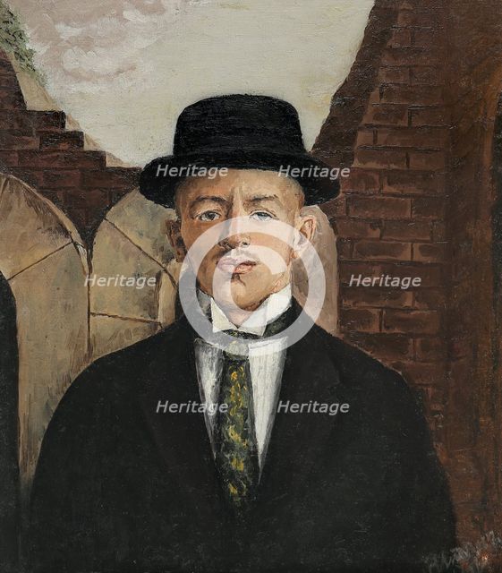 Portrait of the poet Vasili Kamensky (1884-1961) in a Top Hat, 1917. Artist: Shiman, Eduard Gustavovich (1885-1942)
