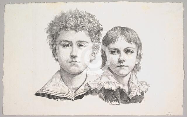 Portrait of the Rabe Children: Hermann, age 14 and Edmond, age 7; verso: proof before corr..., 1822. Creator: Johann Gottfried Schadow.