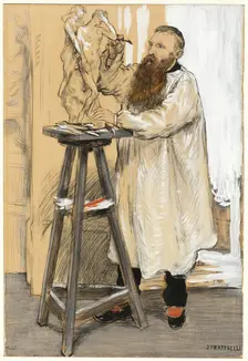 Portrait of the Sculptor Auguste Rodin in his Studio, c. 1889. Creator: Jean Francois Raffaelli