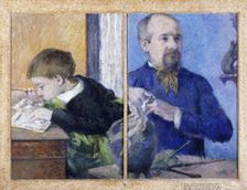 Portrait of the Sculptor Jean-Paul Aubé (1837-1916) with son Emile, 1882