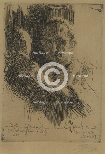 Portrait of the sculptor Paolo Troubetzkoy (1866-1938), 1909. Creator: Zorn; Anders Leonard (1860-1920).