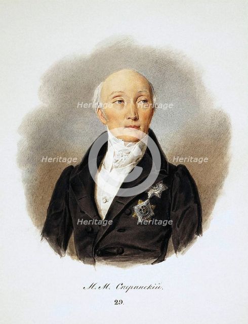 Portrait of the Secretary of State and reformers Count Michail Speransky, (1772-1839), 1839.  Creator: Reimers, Ivan Ivanovich (1818-1868).