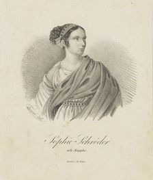 Portrait of the singer and actress Sophie Schröder (1781-1868) as Sappho , 1833. Creator: Anonymous