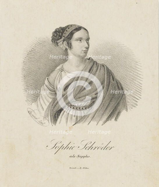 Portrait of the singer and actress Sophie Schröder (1781-1868) as Sappho , 1833. Creator: Anonymous.