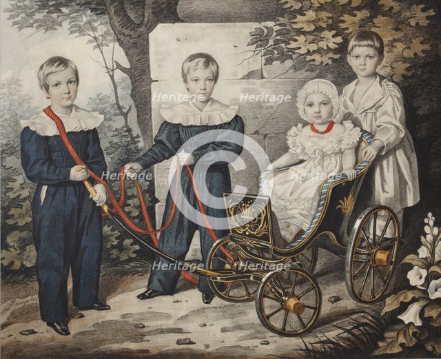 Portrait of the Talyzin children, Early 1830s. Creator: Hampeln, Carl, von (1794-after 1880).
