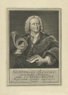 Portrait of the trumpet player and composer Gottfried Reiche (1667-1734) , 1727. Creator: Rosbach, Johann Friedrich (active 1720s)