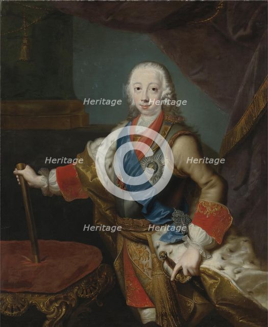 Portrait of the Tsar Peter III of Russia (1728-1762). Artist: Grooth, Georg-Christoph (1716-1749)
