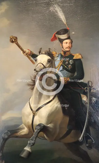 'Portrait of the Tsesarevich Alexander Nikolaevich on Horseback', 1850s. Artist: Egor Botman