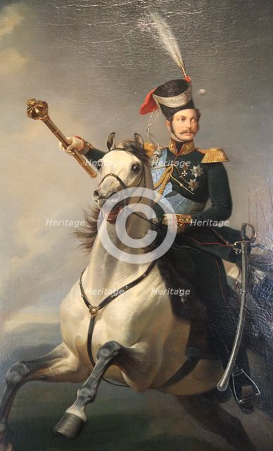 'Portrait of the Tsesarevich Alexander Nikolaevich on Horseback', 1850s. Artist: Egor Botman