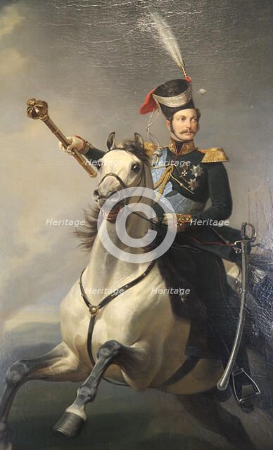 'Portrait of the Tsesarevich Alexander Nikolaevich on Horseback', 1850s. Artist: Egor Botman