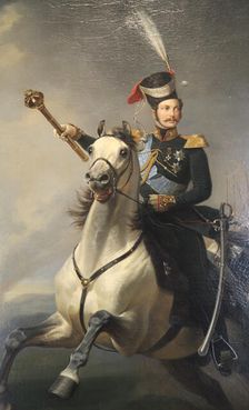 Portrait of the Tsesarevich Alexander Nikolaevich on Horseback 1850s. Artist: Egor Botman