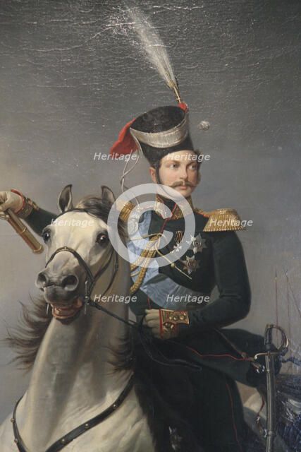 'Portrait of the Tsesarevich Alexander Nikolaevich on Horseback', 1850s. Artist: Egor Botman