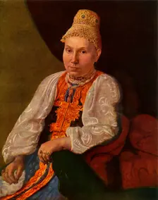 Portrait of the Wife of Obraztsov, the Merchant from Rshev 1830s?, (1965). Creator: Aleksey Venetsianov