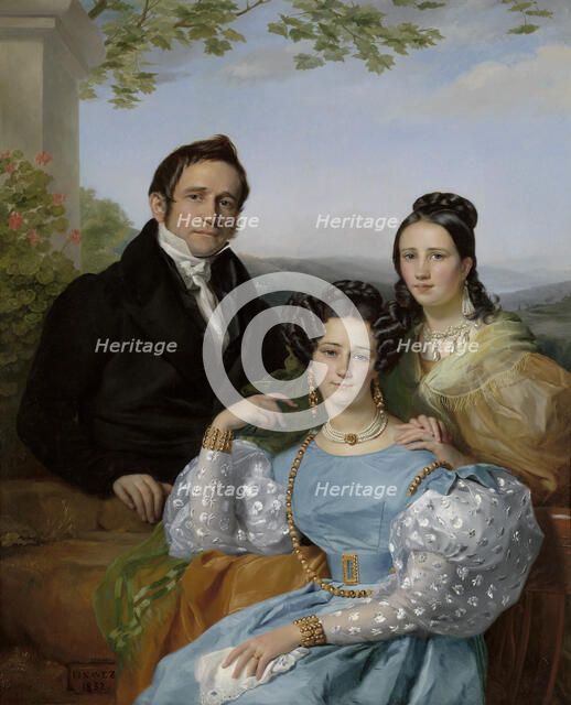 Portrait of Théodore Joseph Jonet and his two daughters, 1832. Creator: Navez, François-Joseph (1787-1869).