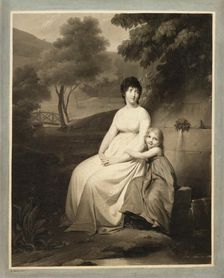 Portrait of Thérésa Tallien and her daughter in a park, 1810s