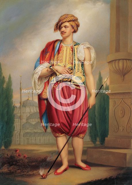 Portrait of Thomas Hope (1769–1831) in Turkish Costume (after William Beechey), Early 19th cen.. Artist: Bone, Henry (1755-1834)