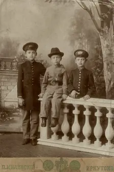 Portrait of three high school students, 1900. Creator: PA Milevskii