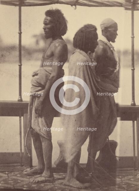 Portrait of Three Native Men Standing in Profile, 1865. Creator: Théodule Deveria.