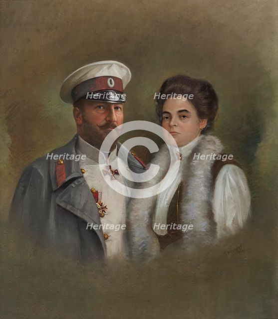 Portrait of Tsar Ferdinand I of Bulgaria (1861-1948) and his second wife Eleonore Reuss of Köstritz  Creator: Weinert, Artur (active ca 1908).