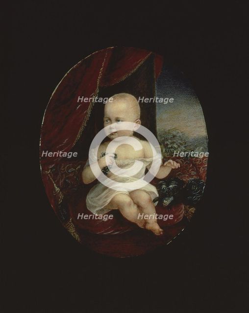Portrait of Tsarevich Nicholas Aleksandrovich (1868-1918) as a One-Year-old Child, 1869. Artist: Rockstuhl, Alois Gustav (1798-1877)
