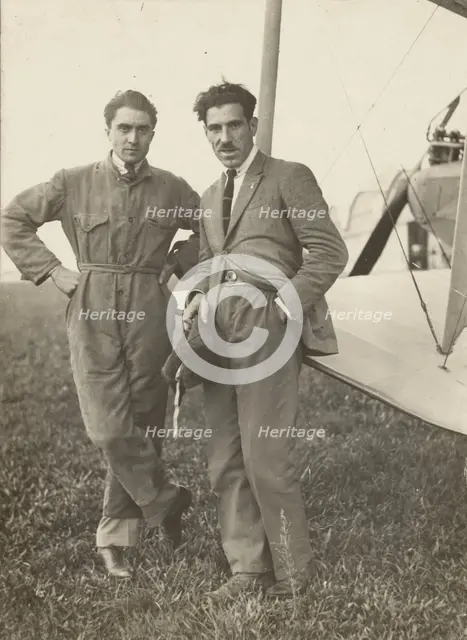 Portrait of two men by plane, 1915-1930. Creator: Fédèle Azari.