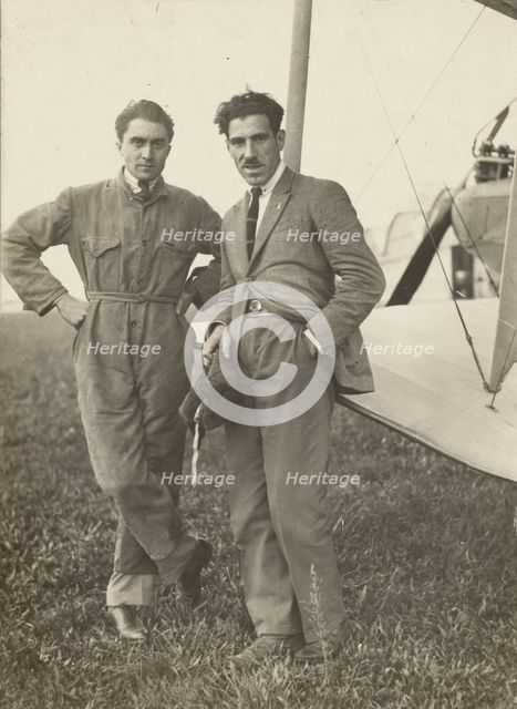 Portrait of two men by plane, 1915-1930. Creator: Fédèle Azari.