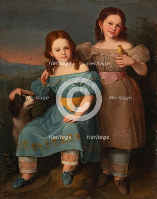 Portrait of two girls in a landscape, 1831. Creator: Esquivel, Antonio María (1806-1857).